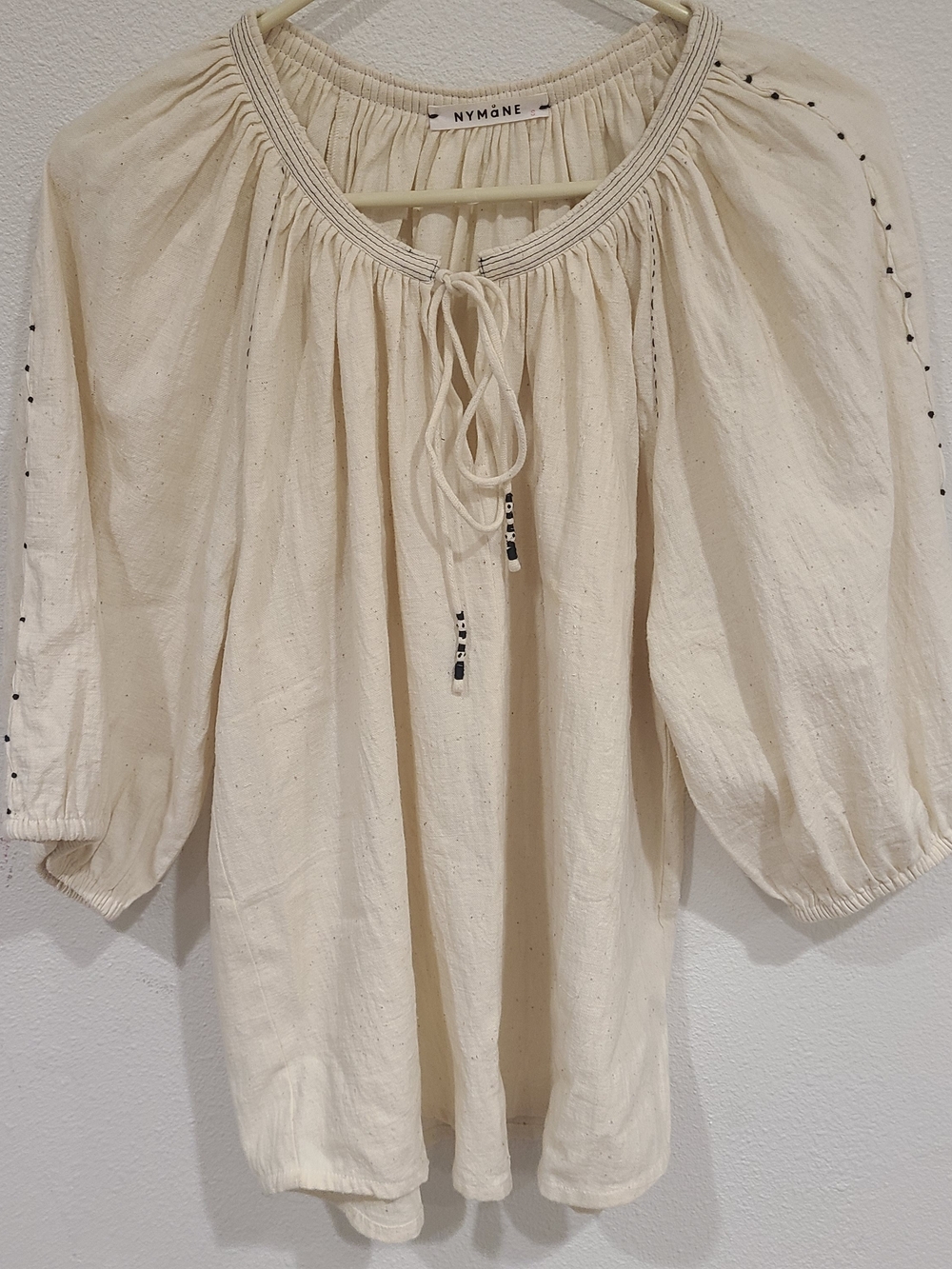 Cream Tie-Neck Peasant Top